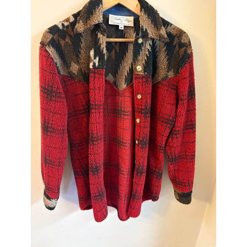 Tasha Polizzi TP Saddleblanket Sherpa Plaid Aztec Southwestern Shacket Red M